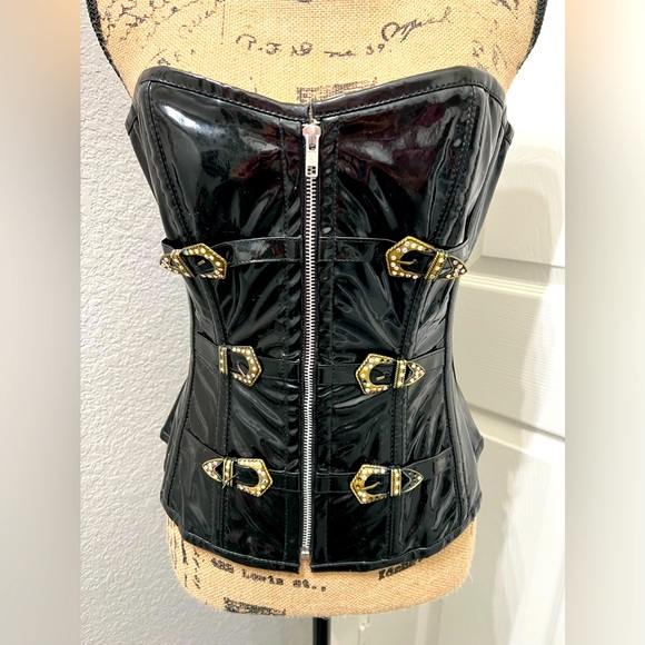Corset Story - PVC Gothic Steampunk Bustier Burlesque Waist Training Size 28 - Picture 1 of 10
